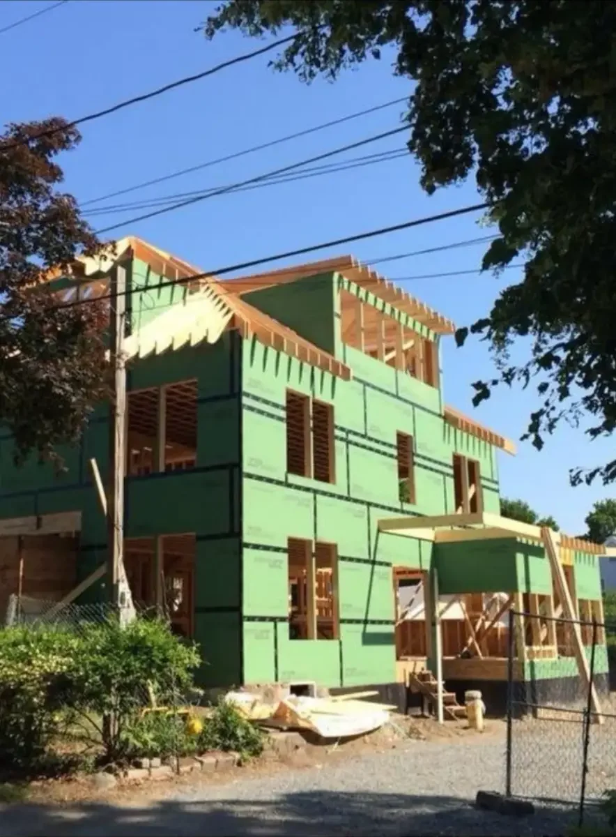 Home addition framed and wrapped