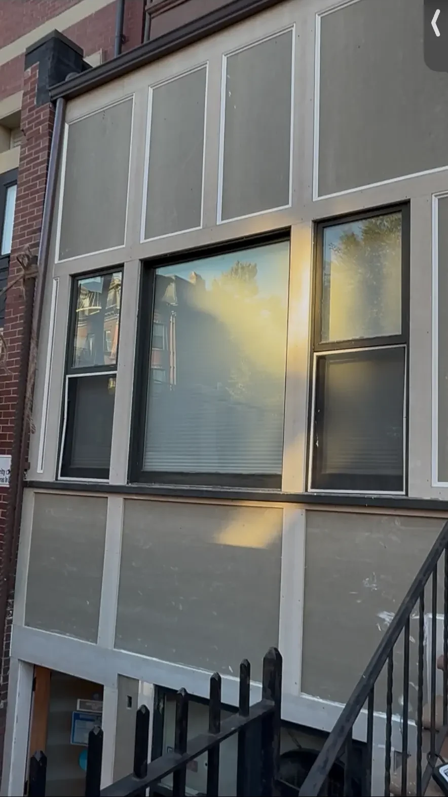 Brownstone exterior panels and window framing