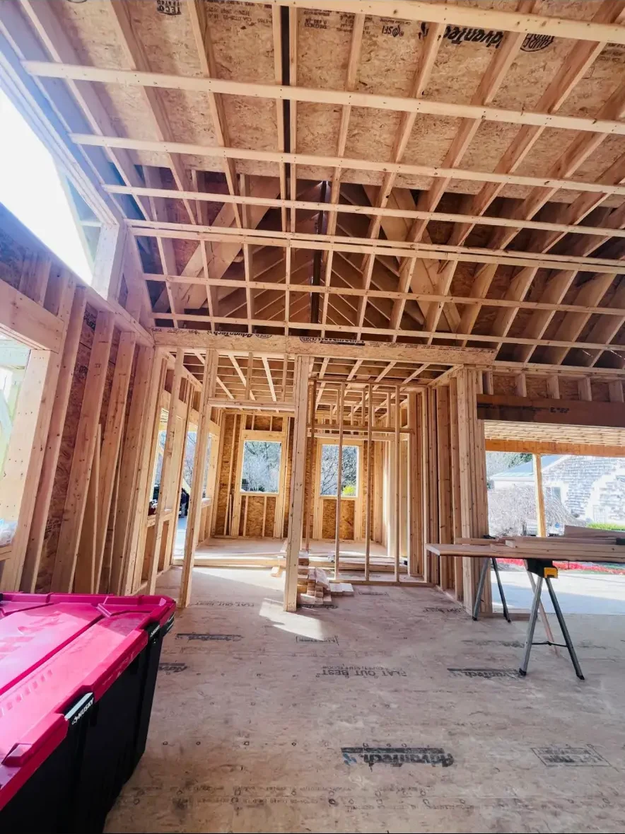 Open interior framing in progress
